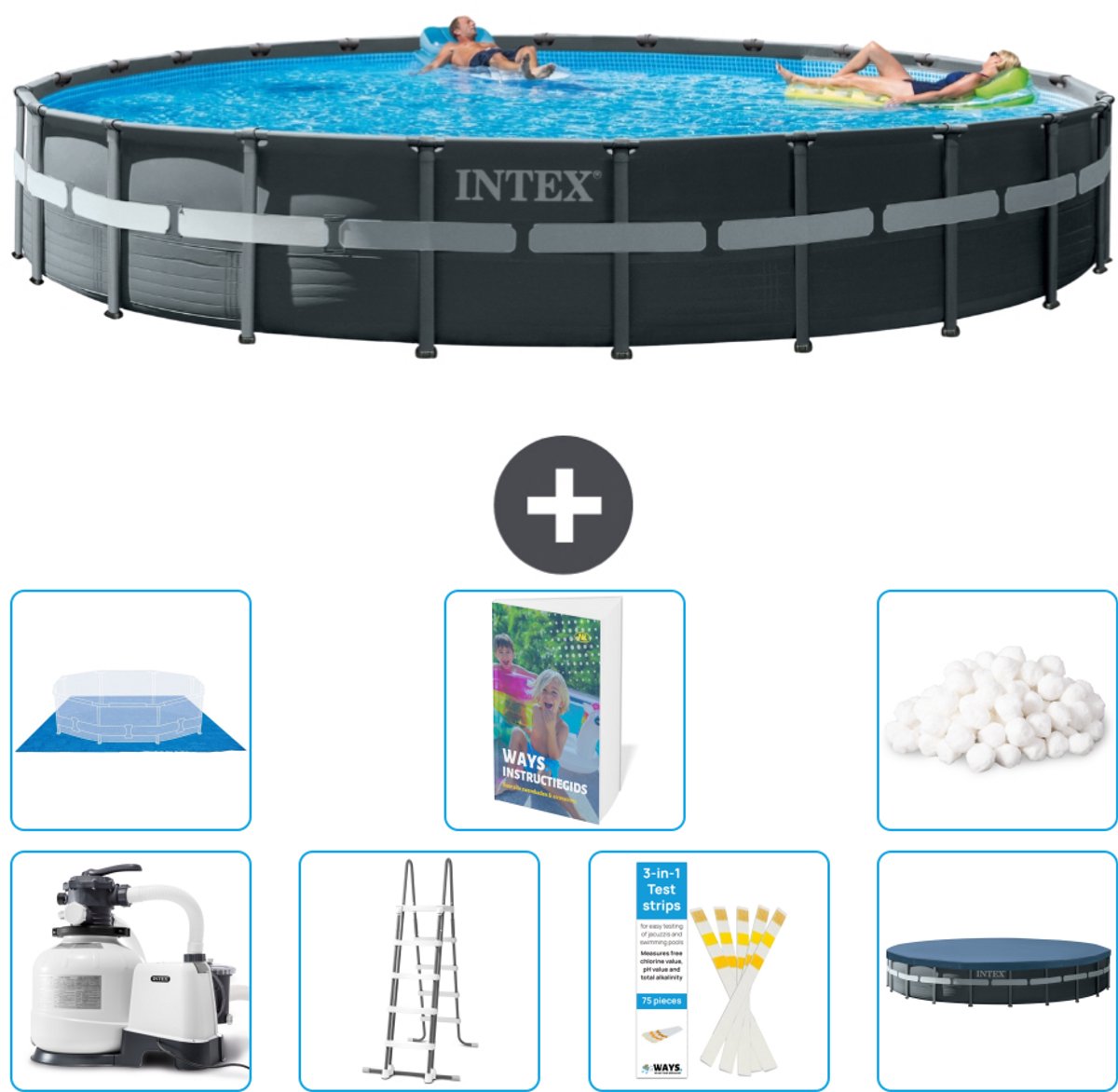 Intex Rond Ultra XTR Frame Zwembad - 732 x 132 cm - Inclusief Pomp - Ladder - Grondzeil - Afdekzeil - Filterbollen - 8-delig