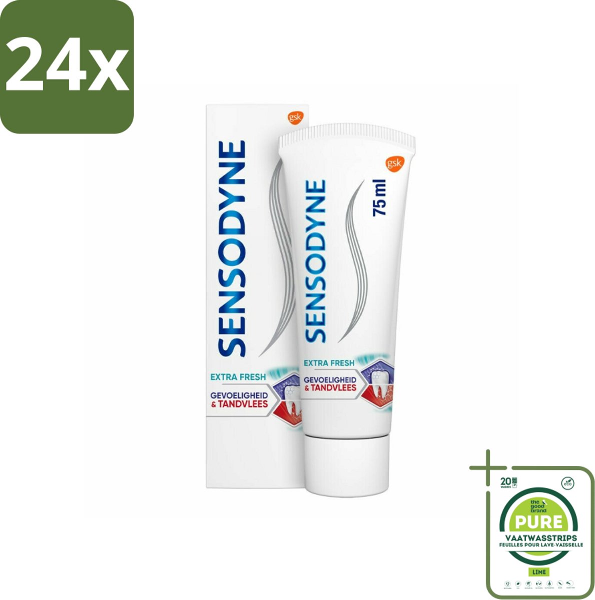 Sensodyne - Tandpasta - Gevoeligheid & Tandvlees - Extra Fresh - 75 ml - Voordeelverpakking - 24 stuks - Tandpasta gevoelige tanden - Tandvleesproblemen