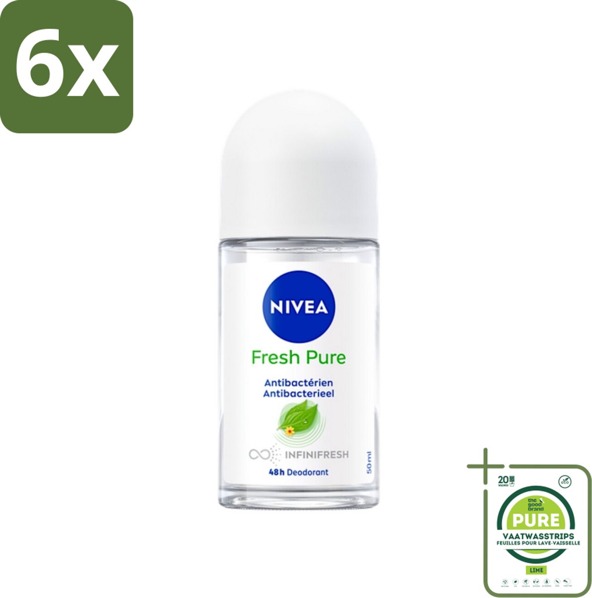 NIVEA - Deodorant Roller - Frisse Puurheid - Antibacterieel - 48 Uur Werking - 50 ml - Voordeelverpakking - 6 stuks - NIVEA deodorant - Deodorant roller