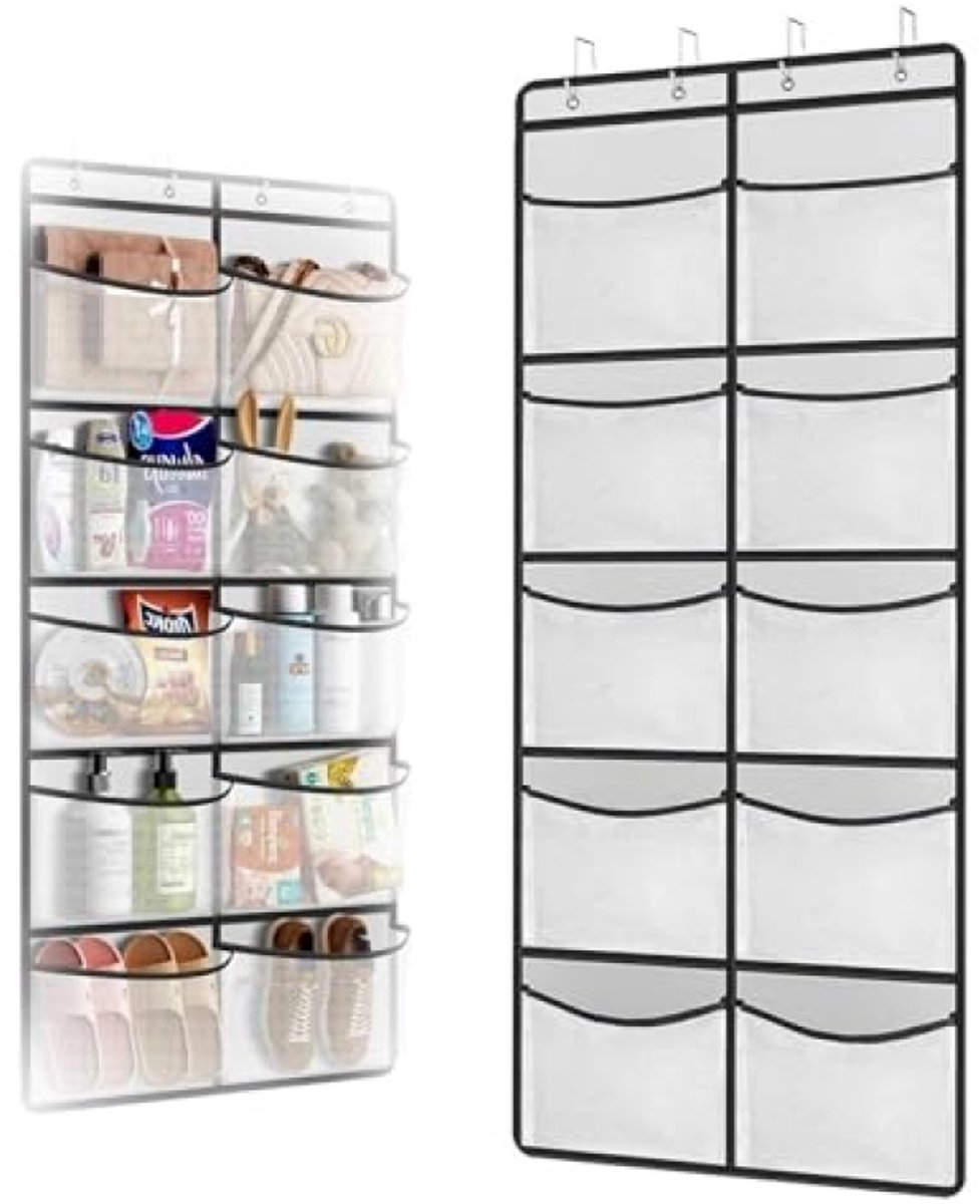 Huis Geluk Wandorganizer, 10 Grote Vakken, Hangende Opbergtas met Metalen Haken, Grijs