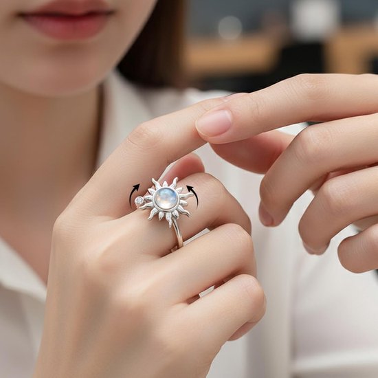 2 stuks anti-stress ring, draaibare fidget angst ring zonnebloem zon instelbare opening voor accessoires, ontspannen — afbeelding 4