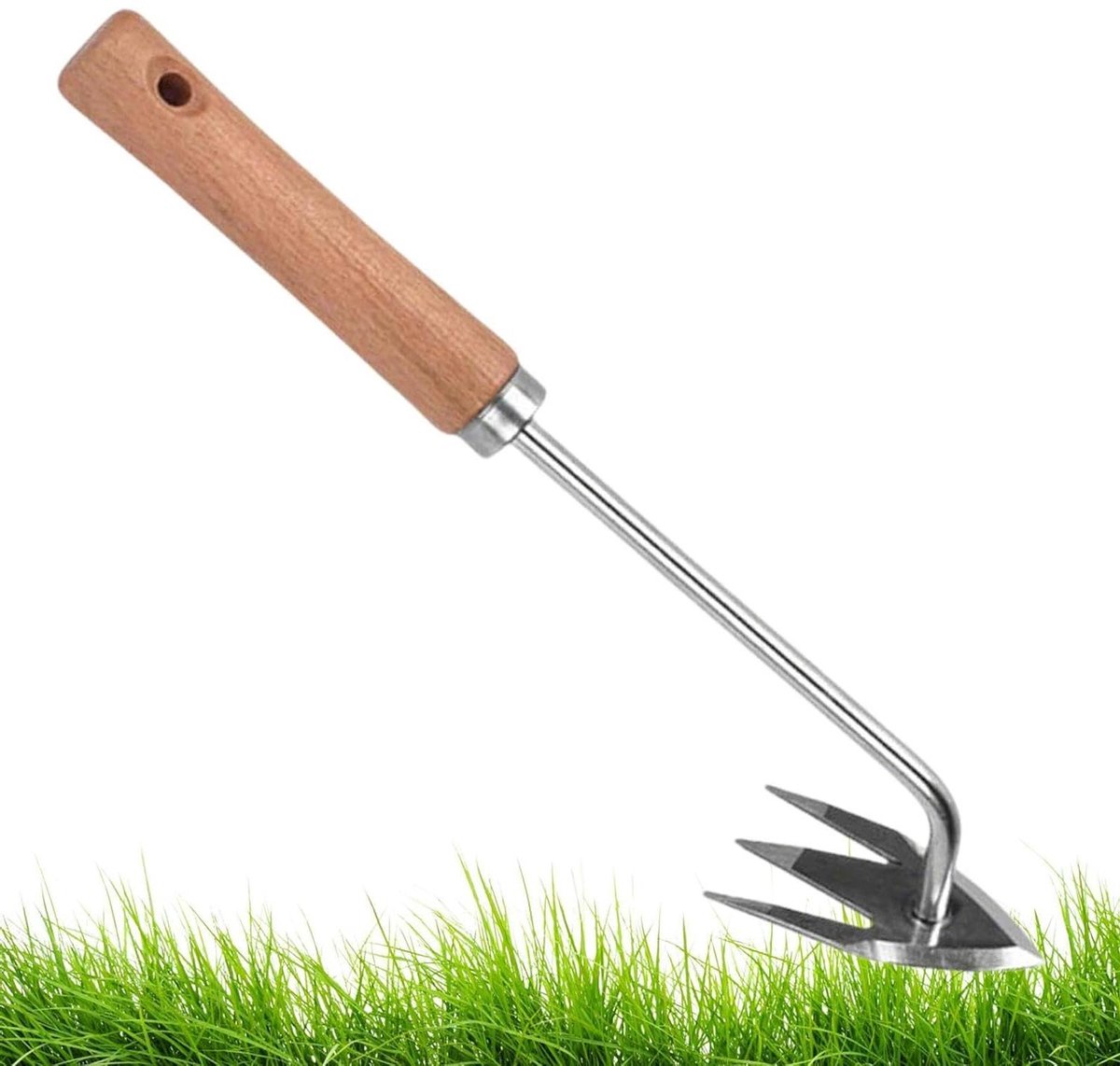 Onkruidsteker met 3 tanden - Onkruidverwijderaar gazon - Onkruid wieden - Verbeterde wortelventilatie - 34 cm - Zilverkleurig