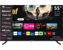 Koorui Smart TV - Tizen OS - QLED 4K Ultra HD - 55 inch/140 cm - Voice Controle - Streaming apps – AirPlay – Controle Mode - HDMI x3, USB x2, CI+ - Tripple Tuner DVB-T/T2/S/S2/C - Frameless Design - Geassembleerd in Nederland - K55Q1UQ-T8