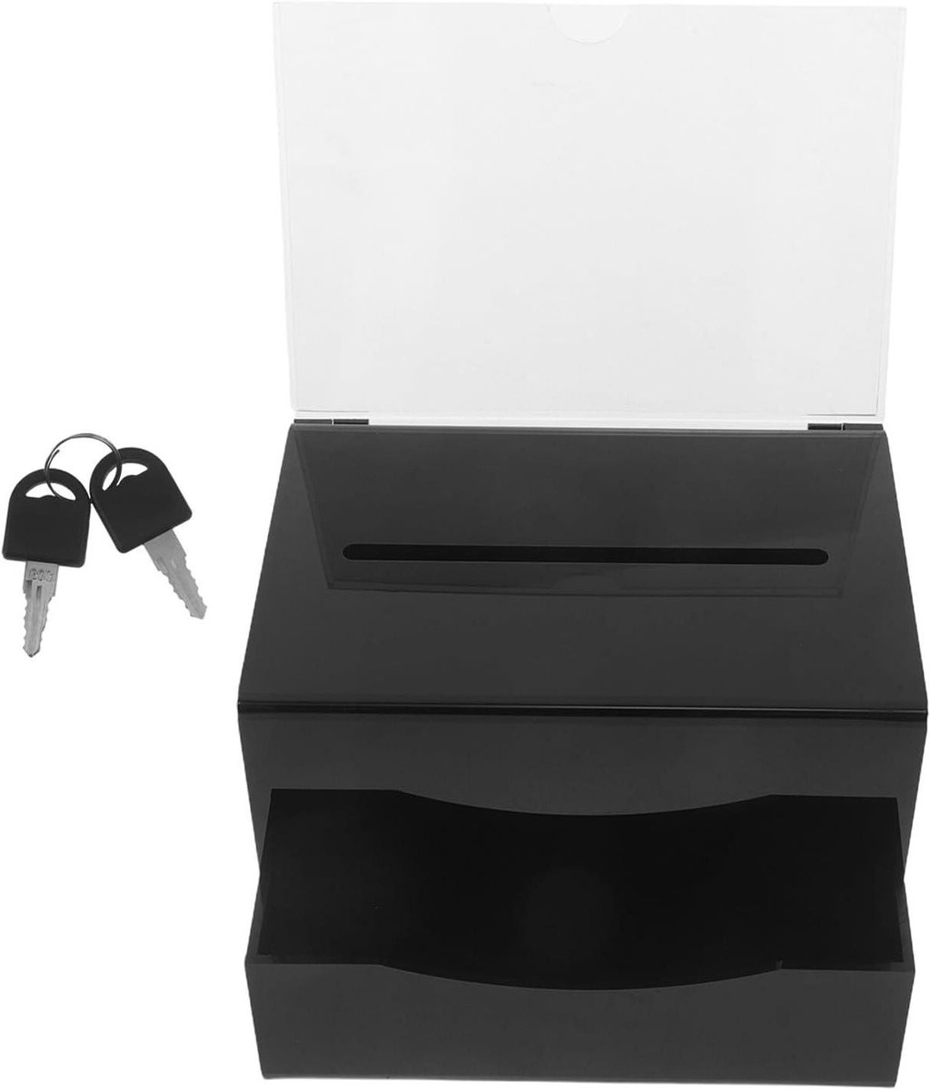 Acryl Tip Box - Suggestiebox Geldopslag - Veilige Opslag - Met Slot en Sleutel - 20x16x13.6 cm - Zwart