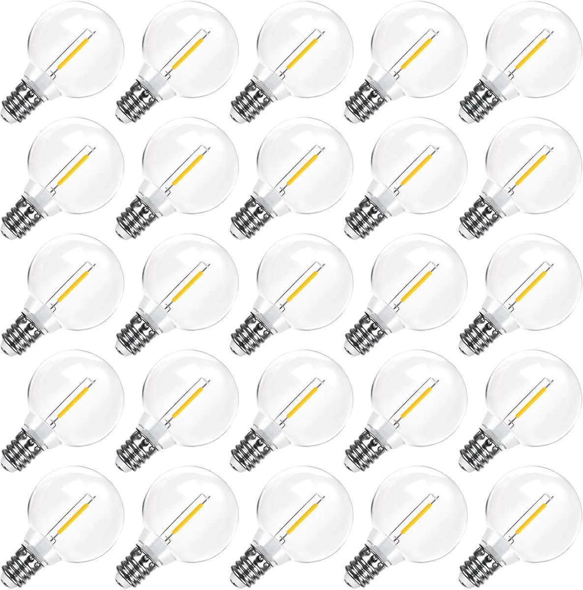 25 stuks G40 LED lampen onbreekbaar, laagspanning DC 24V 1W | G40 E12 LED Lamp, 2700K zacht warm wit G40 Lamp Globe Edison LED vervangingslampen voor DC 24V solar buiten lichtslingers