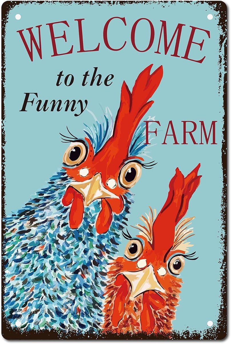 Welkom bij Funny Farm metalen tinnen bord kippenposter plaquettes met