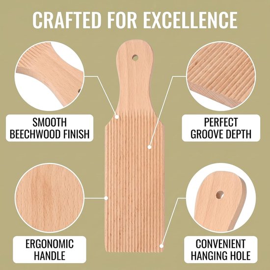 Gnocchi Pastaplank van Beukenhout voor Versgemaakte Pasta, Inclusief Snijgereedschap en Accessoires voor Tortellini en Noedels — afbeelding 2