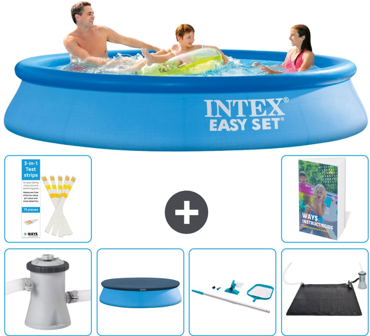 Intex Rond Opblaasbaar Easy Set Zwembad - 305 x 61 cm - Blauw - Inclusief Pomp - Afdekzeil - Schoonmaakset - Solar Mat - 7-delig