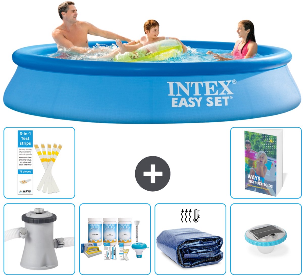 Intex Rond Opblaasbaar Easy Set Zwembad - 305 x 61 cm - Blauw - Inclusief Pomp - Onderhoudspakket - Solarzeil - Verlichting - 7-delig
