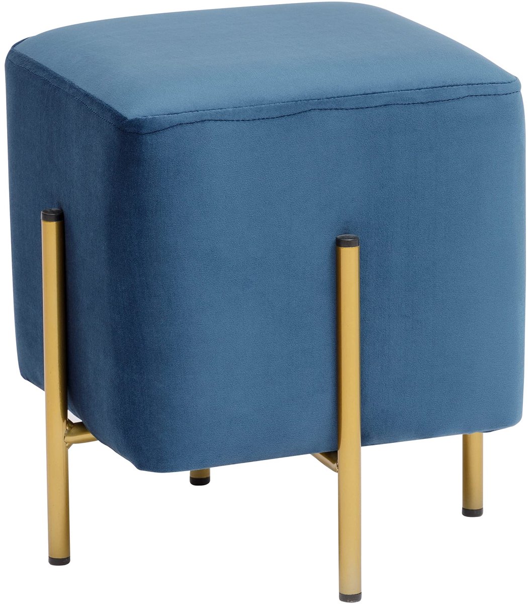 SnelShoppen - Vierkante fluwelen poef zitkruk voor woonkamer, gestoffeerd, zitbank voor slaapkamer, blauw, 33 x 33 x 38 cm, multifunctioneel voor elke