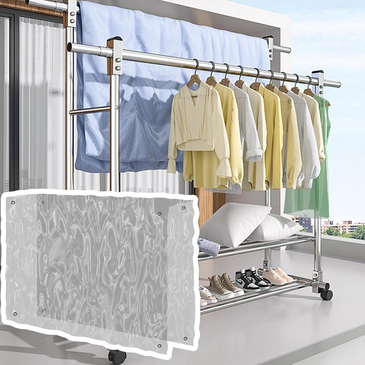 Droogrek Hoes - Regenhoes Kledingrek - Kleding Beschermen - Windbestendig Ontwerp - 75x55x105cm - Transparant