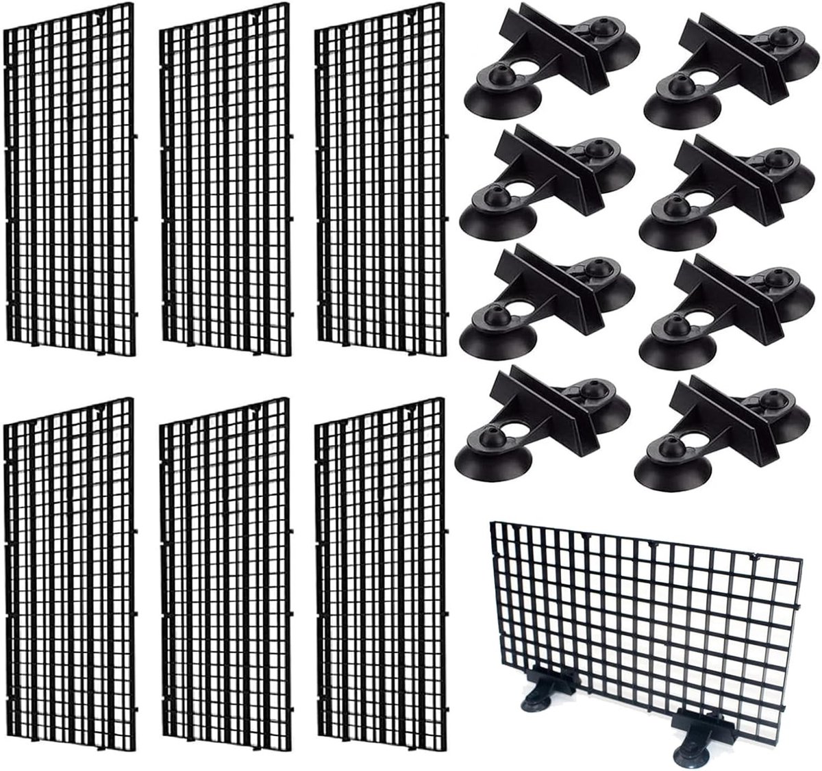 Isolatie en Scheidingswand voor Aquariums, 6 Stuks (30 x 15 cm), Plastic Rooster, Tank Divider voor Vissen, Aquarium Accessoires met Zuignappen en 8 Scheidingswanden