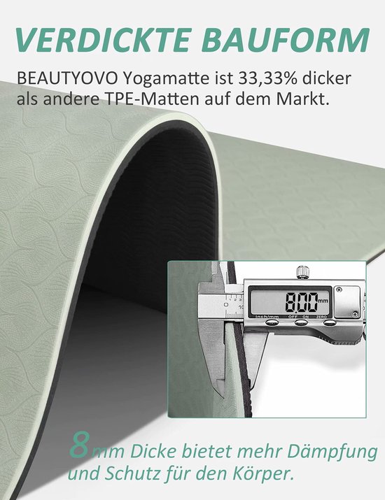 Dikke 8 mm antislip yogamat voor yoga en pilates - 183 x 61 cm — afbeelding 5