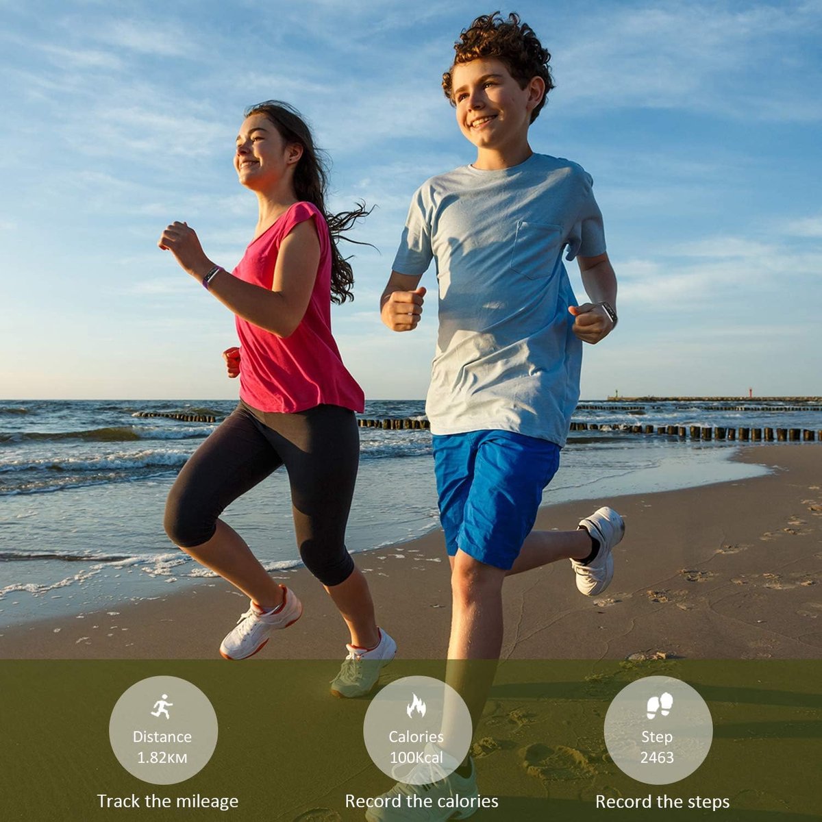 SnelShoppen - Fitness Tracker Horloge voor Kinderen Jongens Meisjes Tieners, Stappenteller Activiteitentracker Slaapmonitor Calorieteller Trillende We