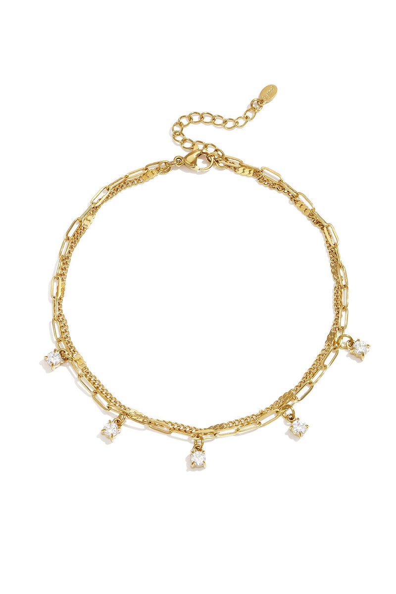 Meerlagige Enkelband met Strass - Meerlagige Enkelband - Goud - Stainless Steel - - Goud