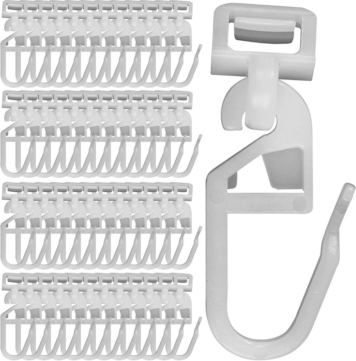 YUNYU 60 stuks gordijnglijders haken - universele kunststof schuifhaken van 34 mm voor caravan, camper en huis, gordijnrails, accessoireset (wit)