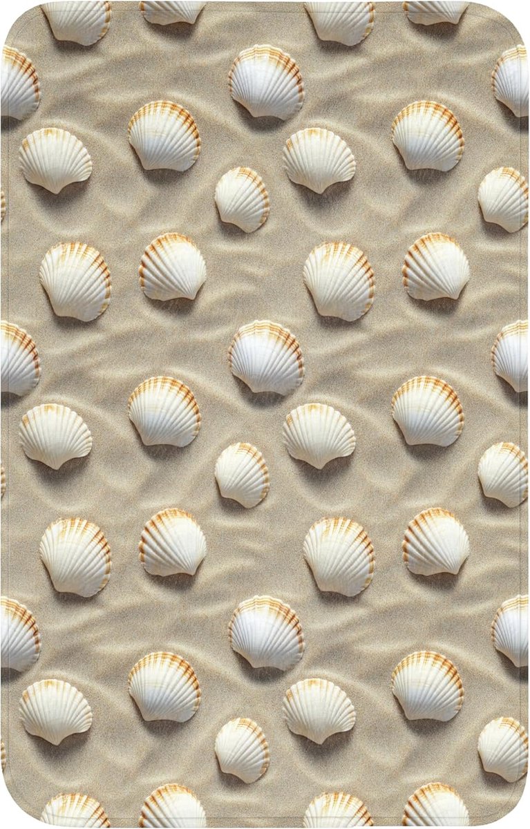 SnelShoppen - Badmat Rechthoekig 50x80cm Badkamer Antislip Douchemat Geheugenfoam Wasbare Toilemat met Schelpen - Zand - Marine