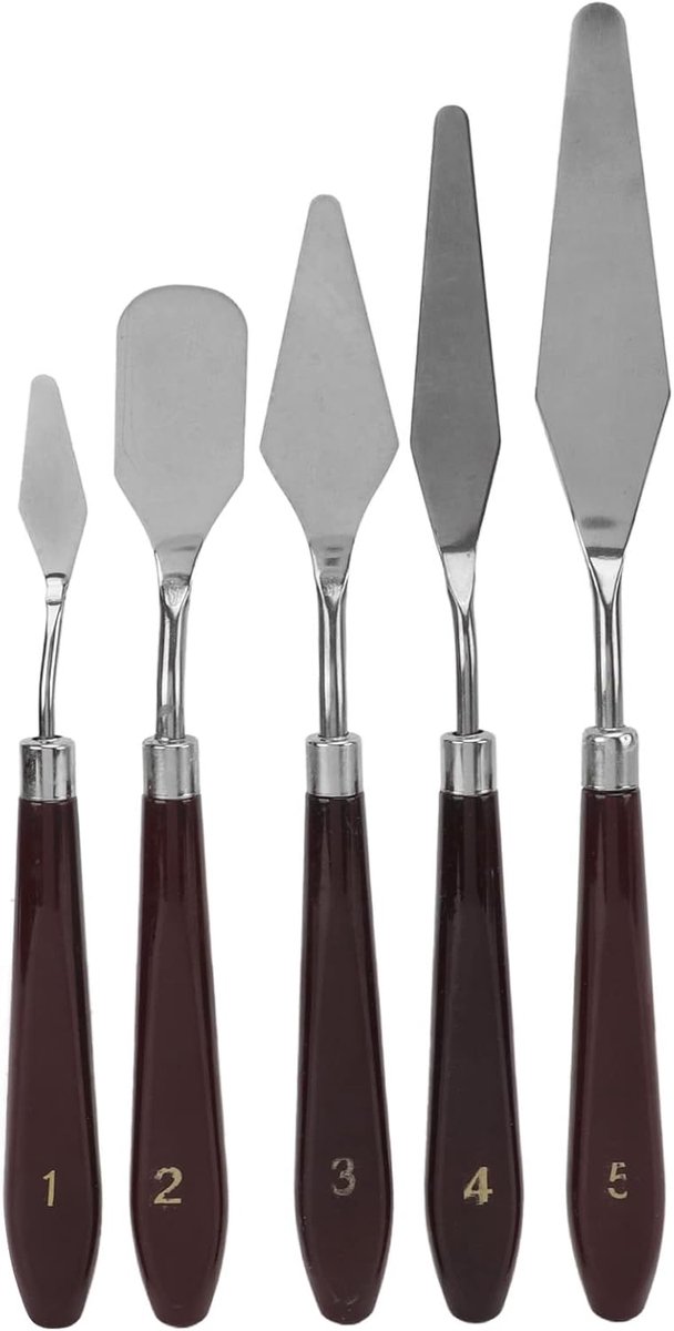 SnelShoppen - 5 Stuks Paletten Messen met Ergonomische Handgreep - Flexibel en Stevig - Ideaal voor Schilderen, Kleuren Mengen en Cake Glazuur