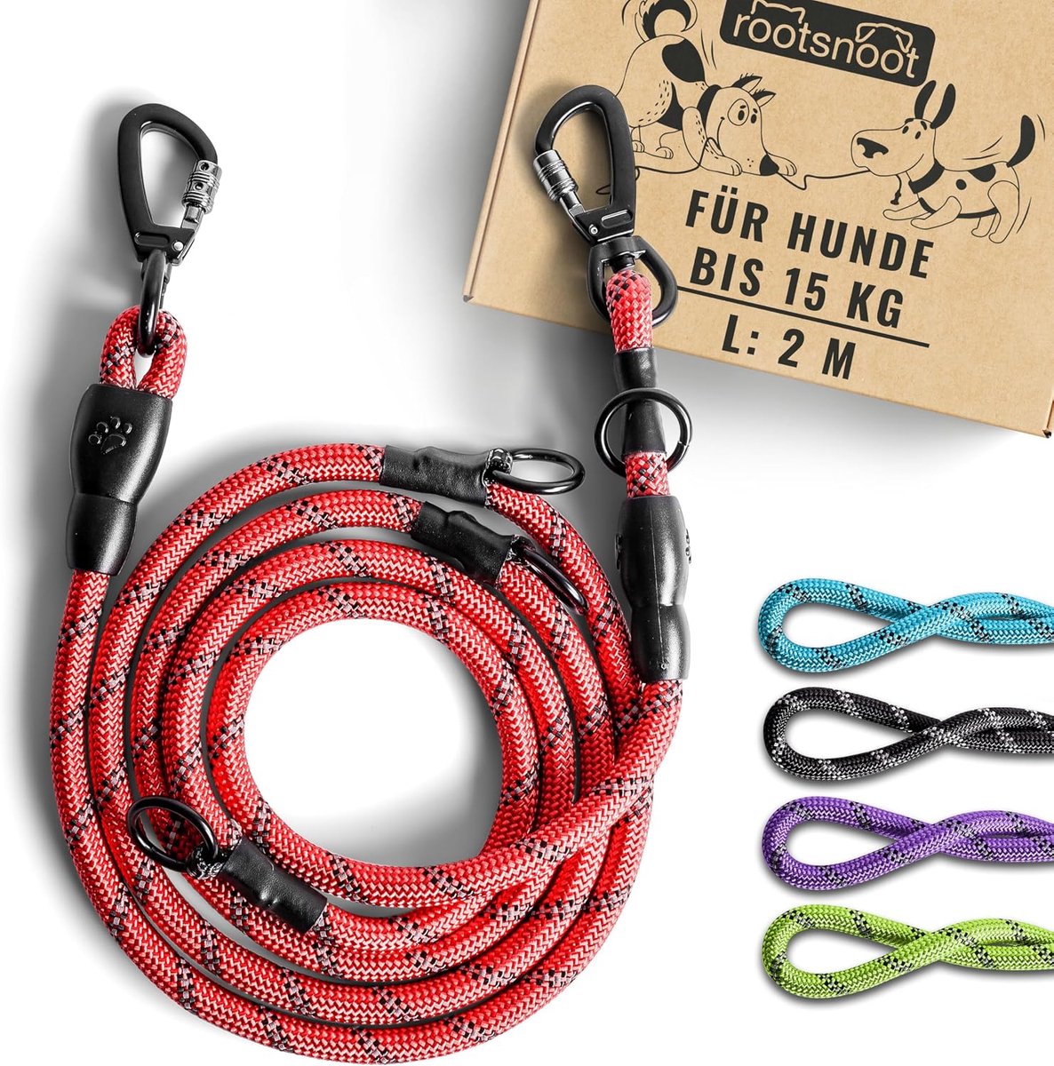SnelShoppen - Verstelbare hondenriem 200 cm lang, 1 cm dik, voor honden tot 15 kg - robuuste 4-weg verstelbare trainingslijn & dagelijkse hondenlijn