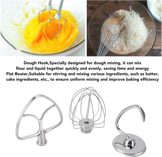 Mixer Onderdelen Set - Keukenmachine Accessoires - Bakken en Mixen - 3 Delige Set - Standaard Maten - Zilverkleurig — afbeelding 2