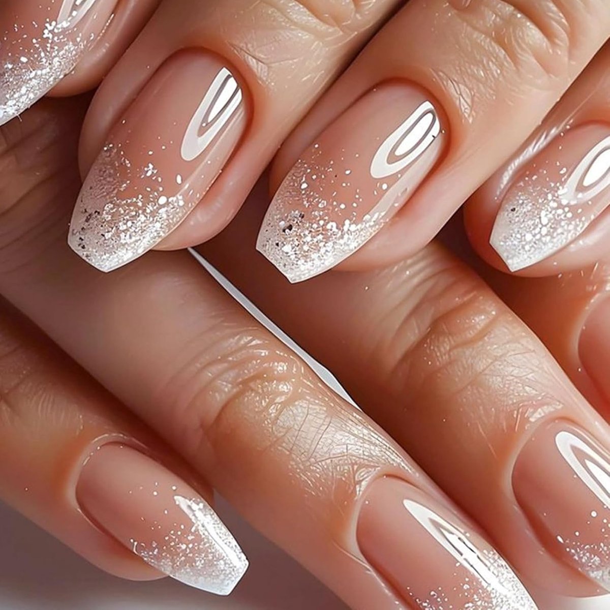Kunstnagels, 24 stuks, Franse nagels, middelgrote doodskist