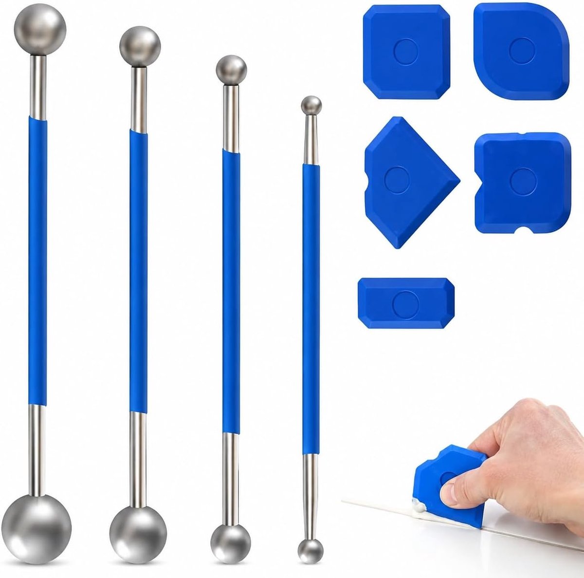 set 9-delig – Siliconen en metalen voegenverwijderaars met gladmakers voor badkamer, keuken, ramen, tegels en huisdecoratie – Professionele afdichttools