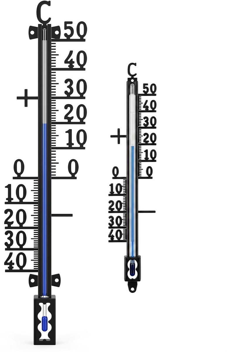 Metalen tuinthermometer, 41 cm lang, temperatuur -40 °C tot 50 °C, analoge thermometer voor tuin, buiten, huis, buitenthermometer, ook voor binnen, binnenthermometer, XXL, groot (41 cm metaal
