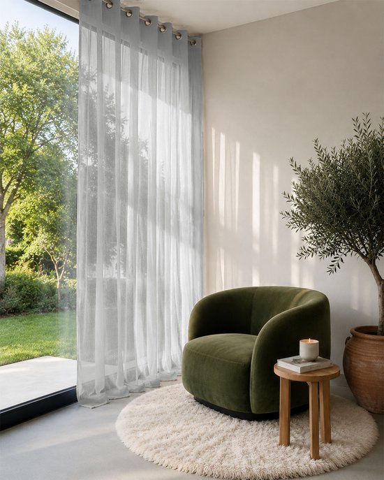 HOOMstyle kant en klaar gordijn met ringen Aura - Vitrage - Voile - Geschikt voor gordijnroede - 140x270cm - Grijs