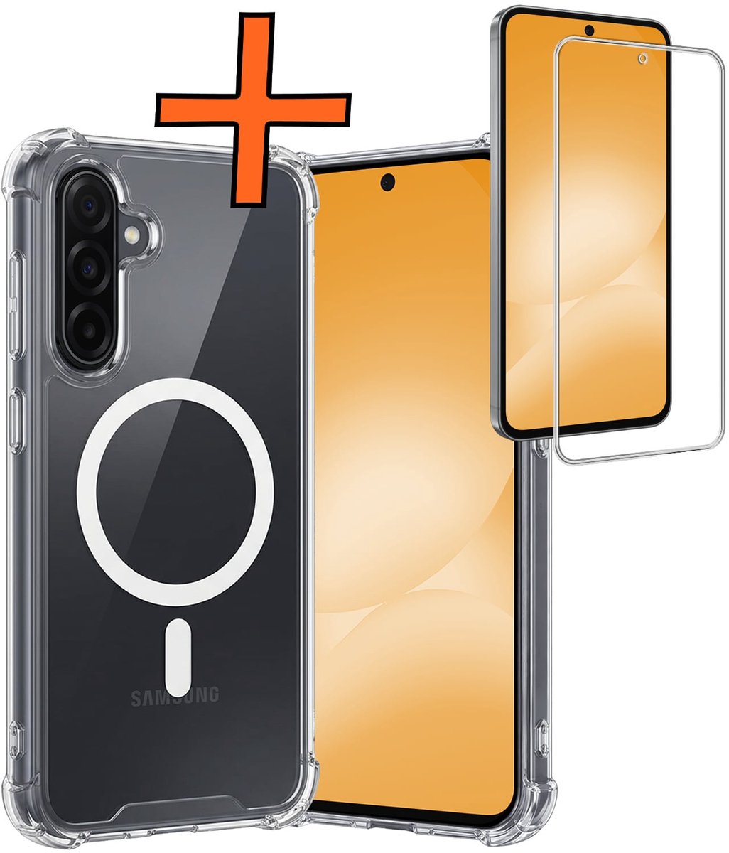 Hoes - Met Screenprotector - Geschikt voor Samsung Galaxy A56 - Magsafe Compatible - Sterk & Shockproof - Back Cover - Shock Proof Case - Telefoon Hoes - Transparant