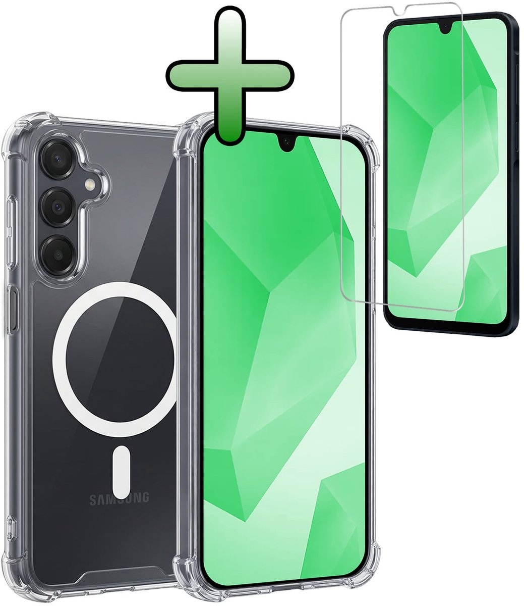 Hoesje Met Screenprotector - Geschikt voor Samsung Galaxy A16 - Magsafe Compatible - Sterk & Shockproof - Back Cover - Shock Proof Case - Telefoon Hoes - Transparant