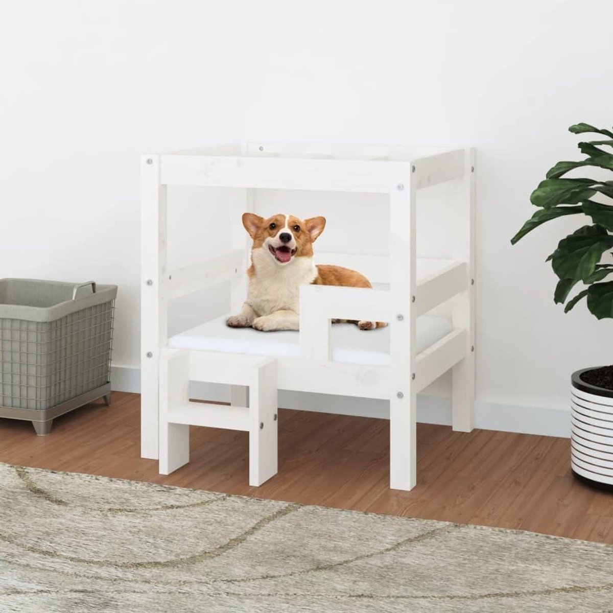 Hondenbed - Hondenbank Hondenhuis - Comfortabel Rusten - Massief Grenenhout - 555 x 535 x 60 cm - Wit