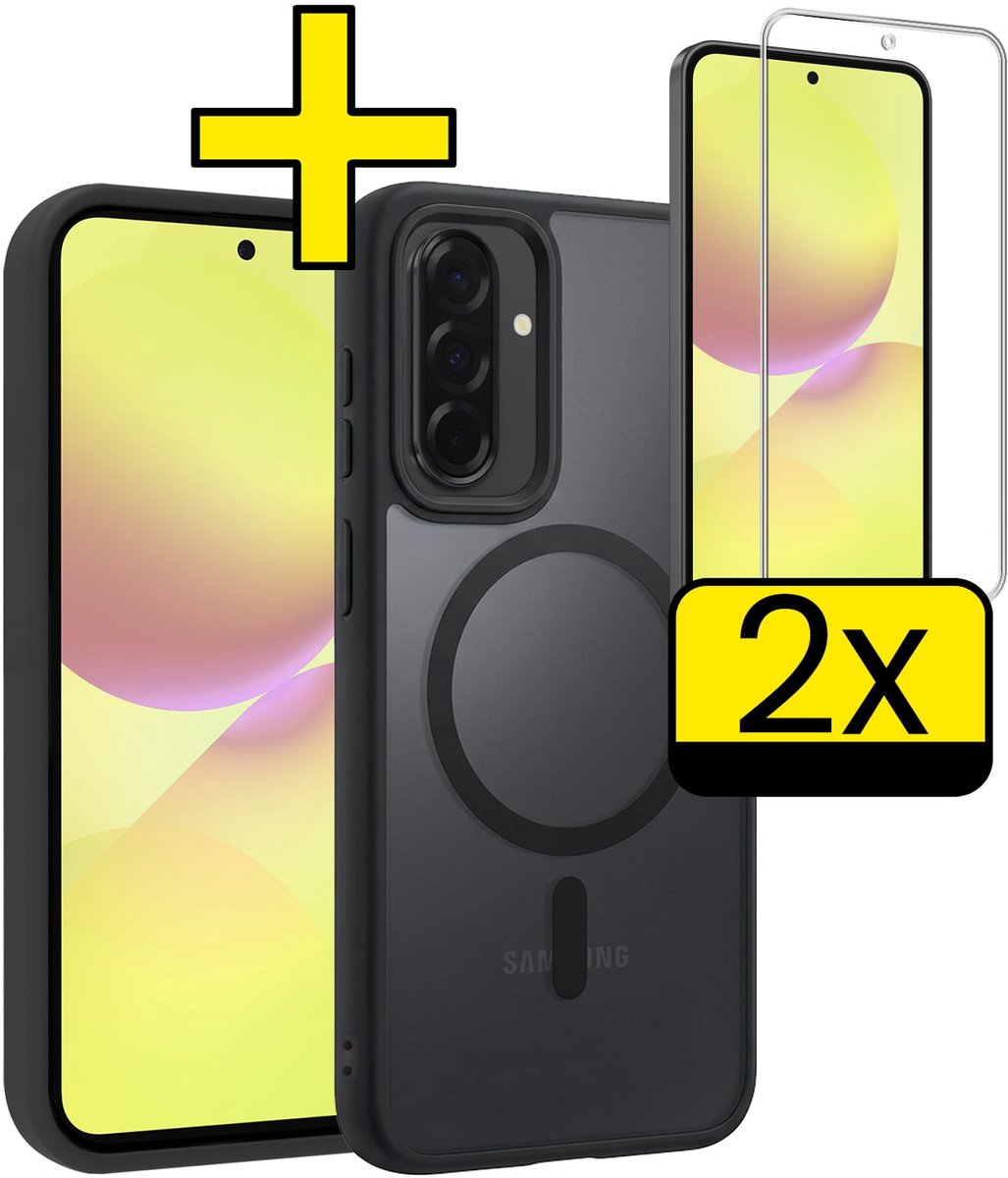 Hoesje - Met 2x Screenprotector - Geschikt voor Samsung Galaxy A36 - Magsafe Compatible - Sterk & Shockproof - Back Cover - Shock Proof Case - Telefoon Hoes - Telefoonhoesjes - Zwart