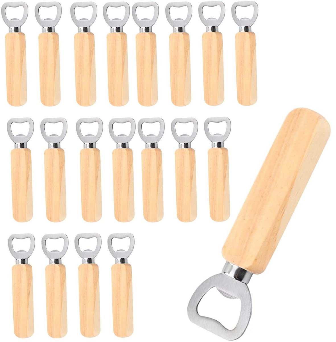 Dailygoods - 20 stuks flessenopeners houten bieropener, houten handvat, draagbaar, gepersonaliseerd onbewerkte geschenken voor mannen, flesopener, grappig vaderdagcadeau, bier voor mannen