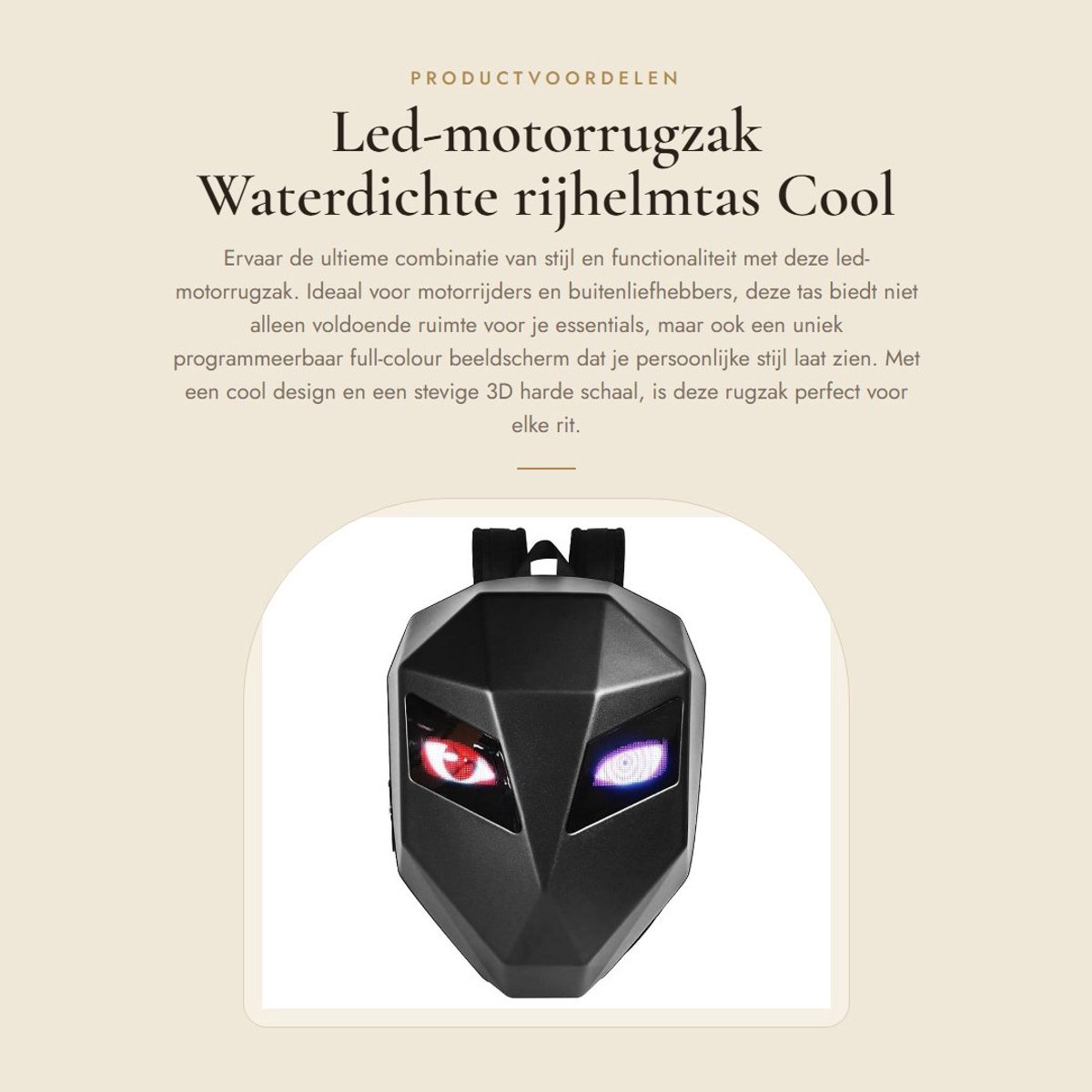 Dailygoods - Led-motorrugzak - Waterdichte rijhelmtas - Cool design - 3D harde schaal - Programmeerbaar beeldscherm - Geschikt voor buiten - Zwart