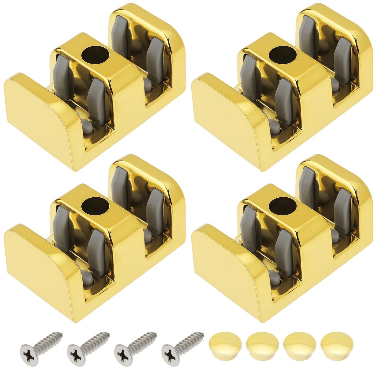 Dailygoods- Anti-collision Stopper 4 Stuks - Gouden Blokken - Geschikt voor Glazen Schuifdeur - Eenvoudig te Installeren - Inclusief Schroeven - 50x30x24mm - Schuifdeurstopper