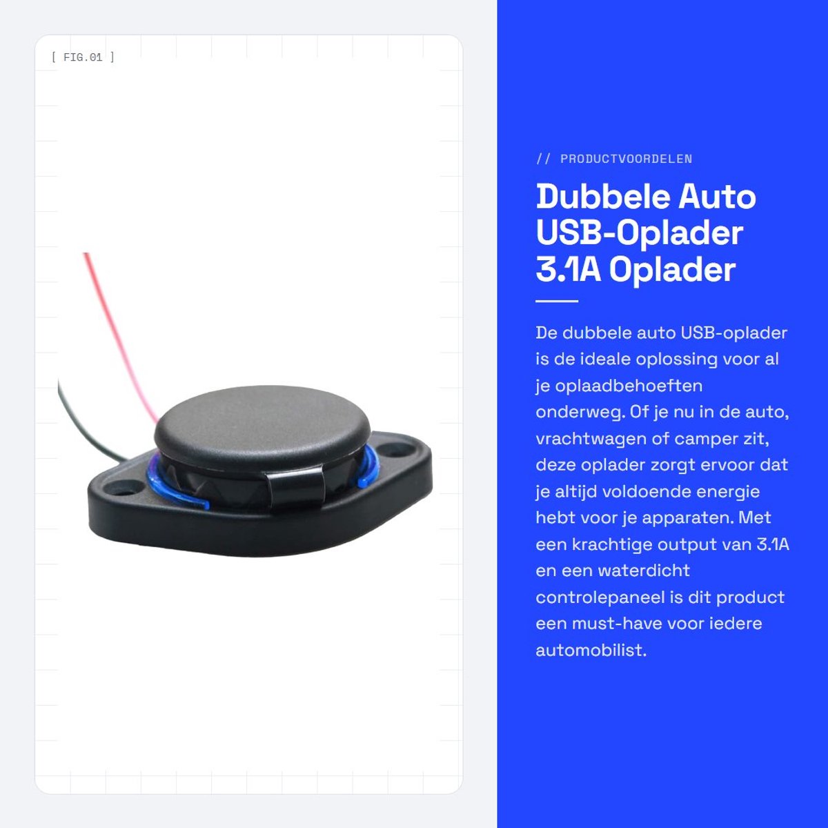 Dailygoods - Dubbele Auto USB-Oplader - 3.1A Oplader - Waterdicht Controlepaneel - Rood/Groen/Wit - Geschikt voor Auto Vrachtwagen Motorfiets Camper SUV