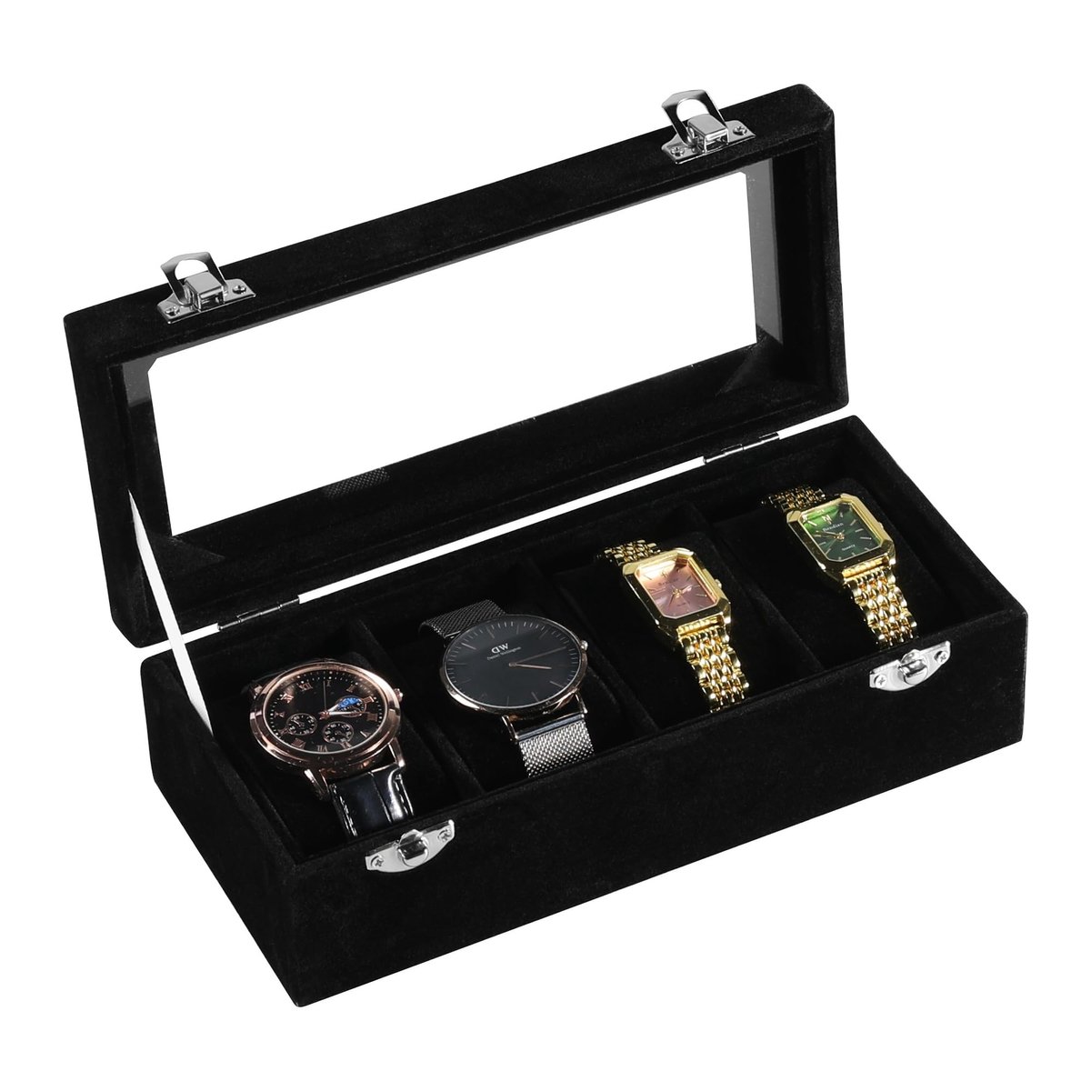 Dailygoods - Horlogedoos met Glazen Deksel, 6 Sleuven voor Horlogeopslag
