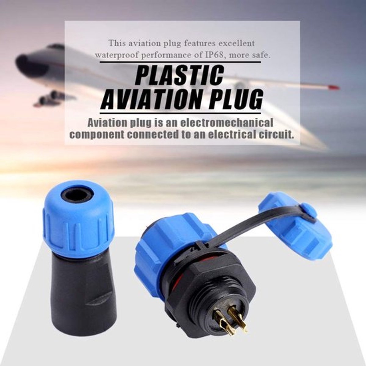 Dailygoody - Luchtvaart Connector - Waterdichte 2Pin Stekker - Zwart