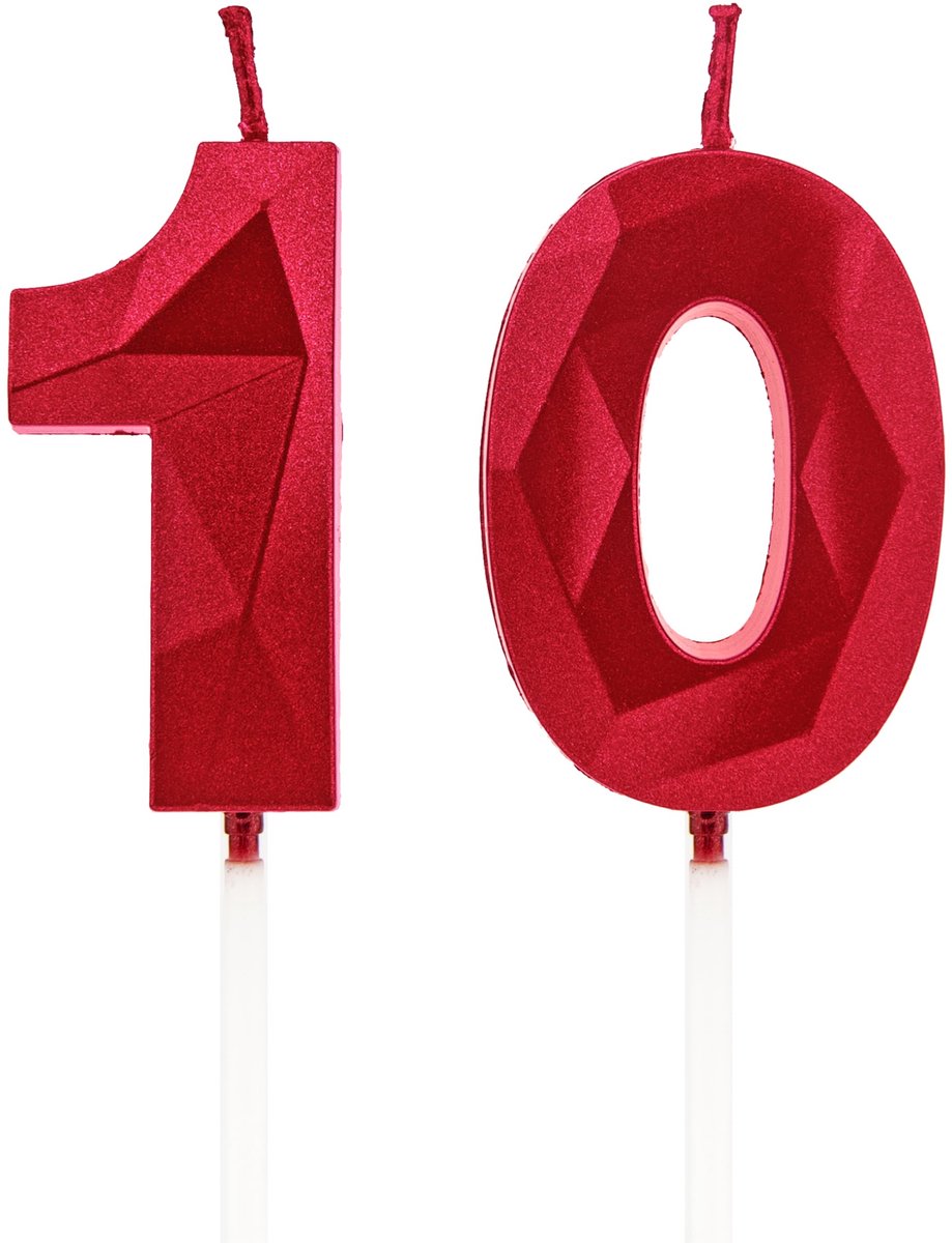 Kaarsen voor 10e verjaardag, kaarsen met rood cijfer, verjaardagsdecoratie, Happy Birthday-taarttoppers, voor verjaardagsfeesten, bruiloften, bedrijfsverjaardagen (rood, 10)