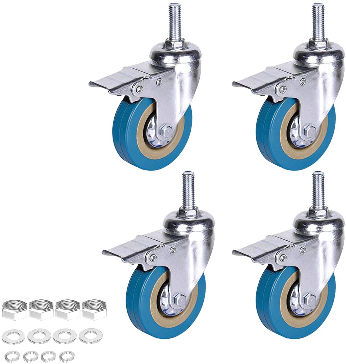 Zwenkwielen met remmen, dubbele vergrendeling wielen vervanging voor industriële aanhanger, meubelen, kantoortafel kast (3 inch M12 stuurpen)