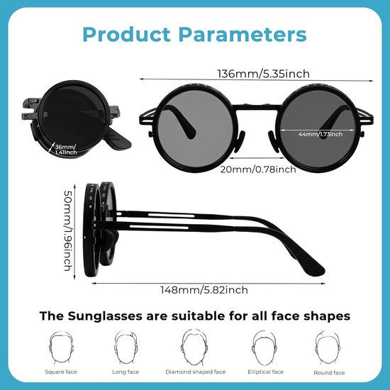 zonnebril, rond, gepolariseerde zonnebril met 9-niveaus, ND-filter, UV400, TAC-glazen, metalen frame, metalen frame, retro uniseks voor dames en heren, outdoor, rijden — afbeelding 3