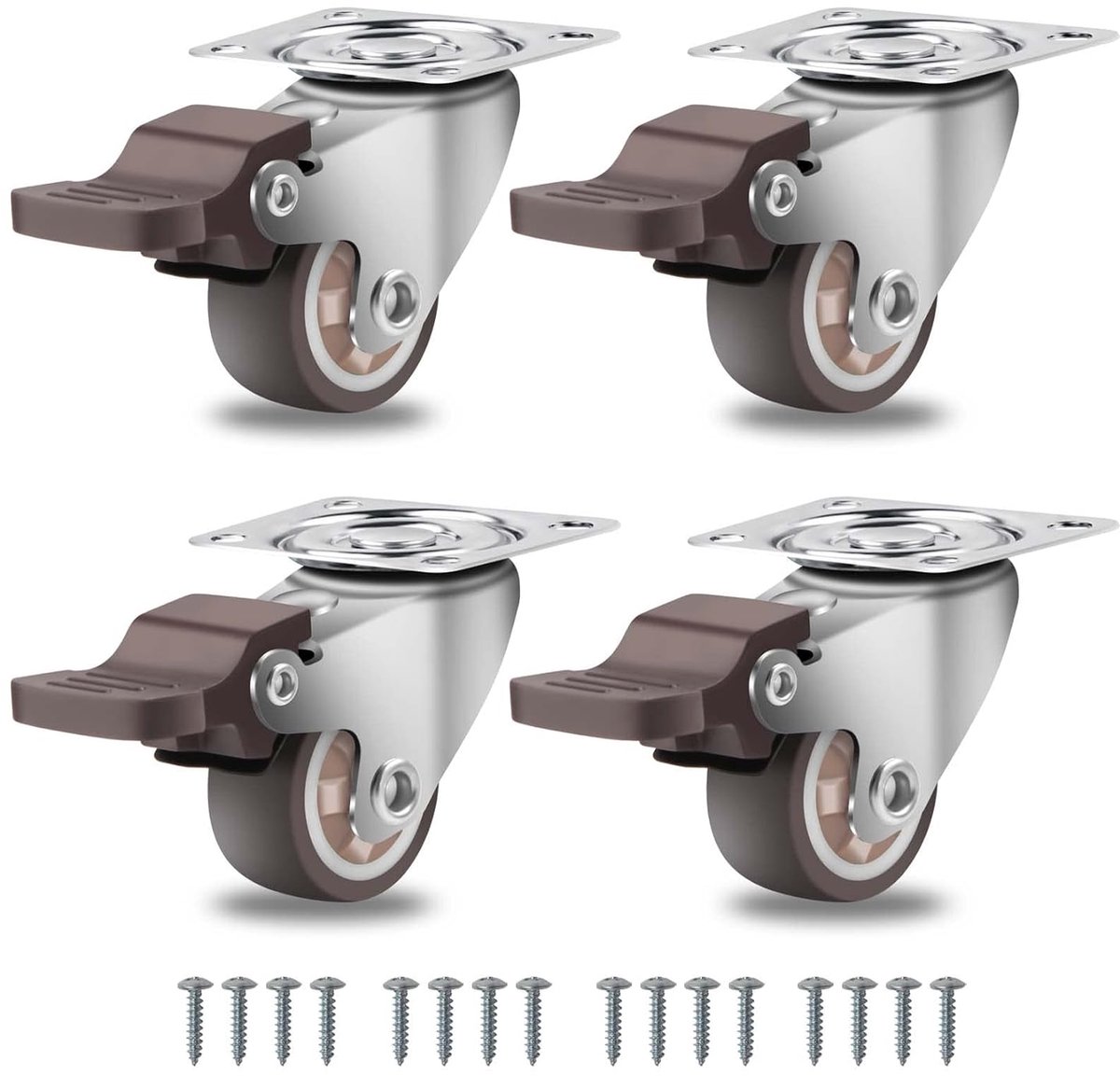 B D WEIBIDA Heavy Duty zwenkwielen met 4 remmen, 1” rubberen wielen met een draagvermogen van 100 Lbs, gemakkelijk rollende kleine zwenkwielen voor meubels, tafels, babybed, 4 stuks
