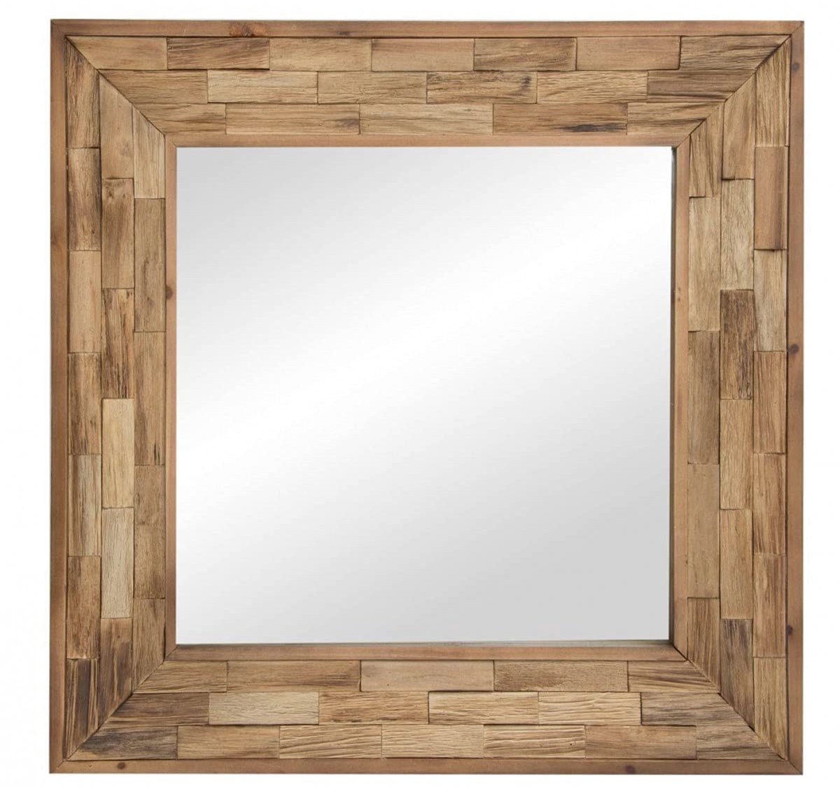 Wandspiegel van natuurlijk hout, 70 x 70 x 5 cm, bruin