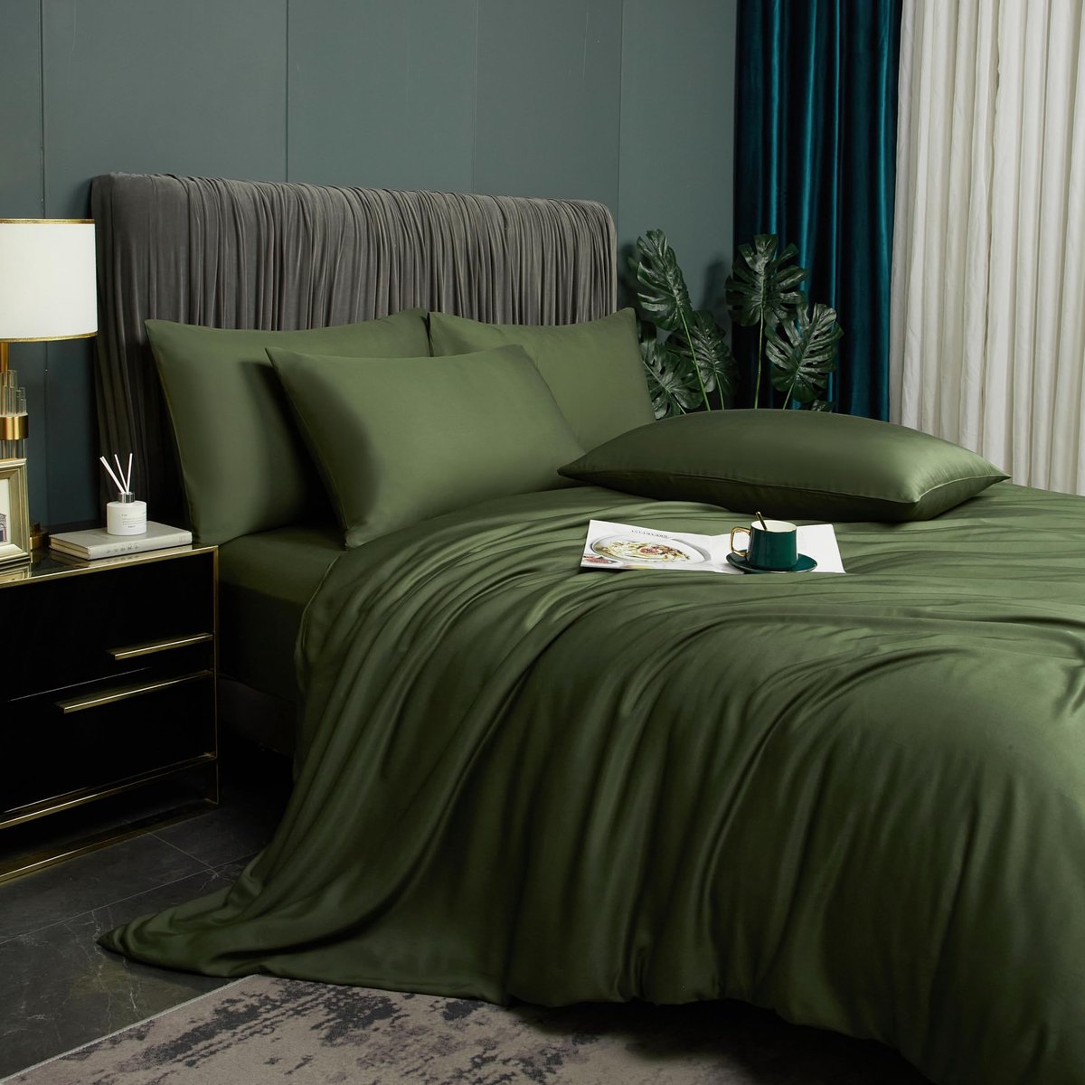 zomer 200x200cm groen olijfgroen uni glad bamboe beddengoedset koelend zacht knuffelig en ademend dekbedovertrek luxe beddengoed met ritssluiting en 2 kussenslopen 80x80cm