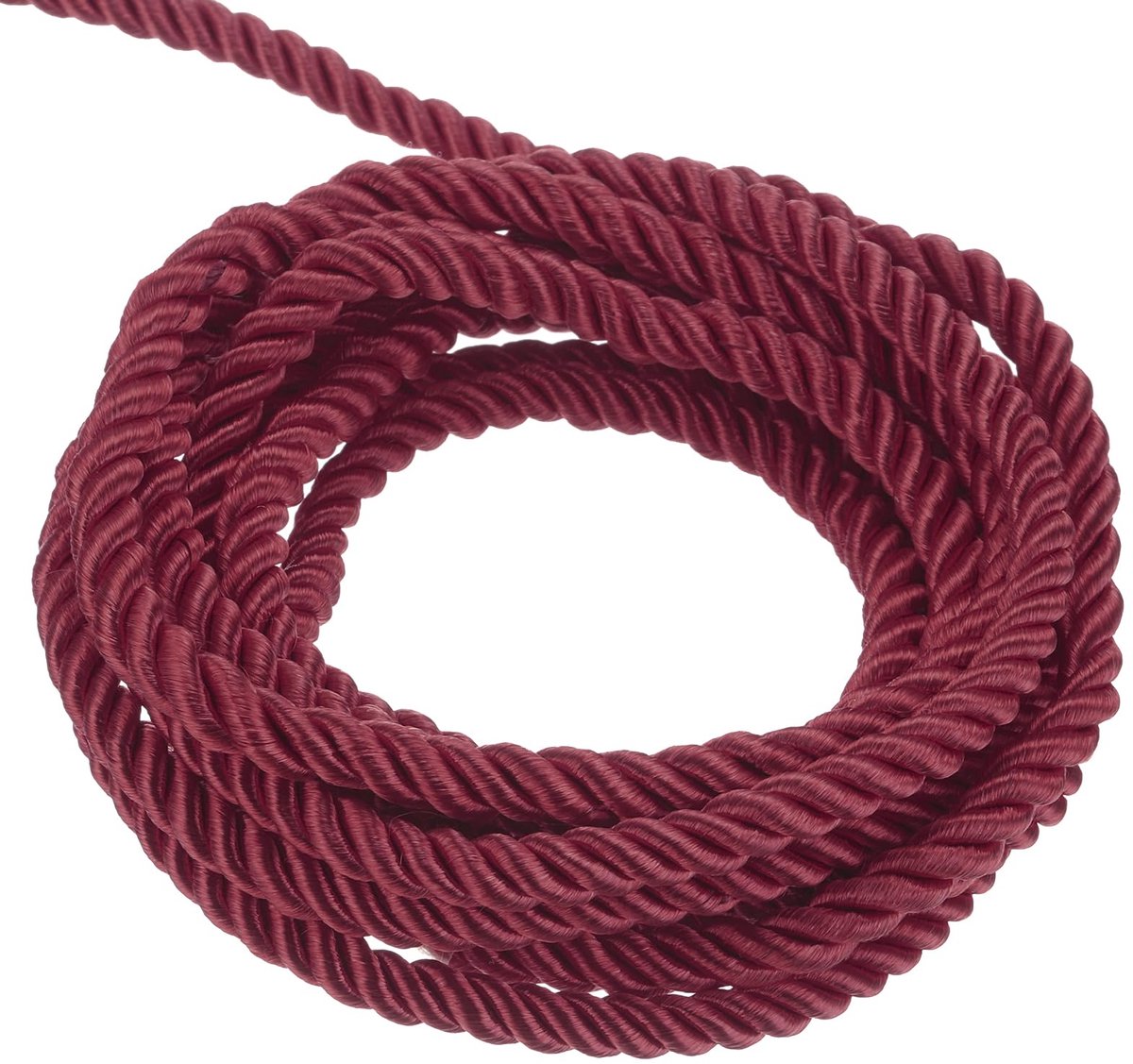 Verdraaide koordbevestiging, 5 meter 3mm 3-laags geweven touw Glanzende draad snoer voor handwerk geschenkzak gordijn kerstdecoratie, wijnrood - 5m