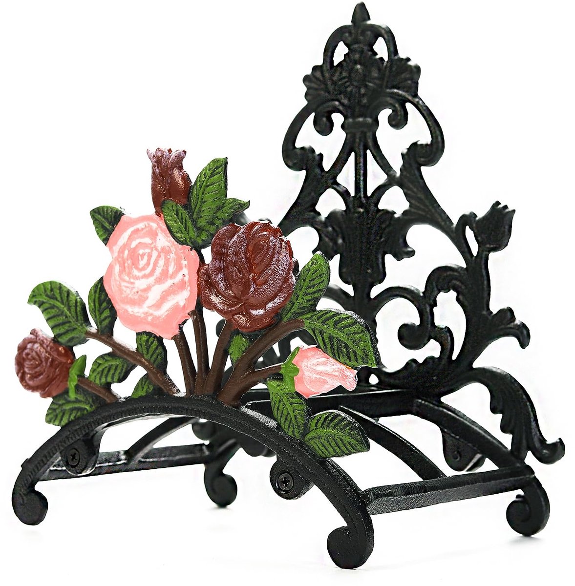 Gietijzeren Heavy Duty Tuinslanghouder - Decoratieve Handgeschilderde Pioen Wandmontage Waterslanghanger - Wanddecoratie Opknoping Slangrek - Slanghaspel Opslag Butler - Metalen slangstandaard