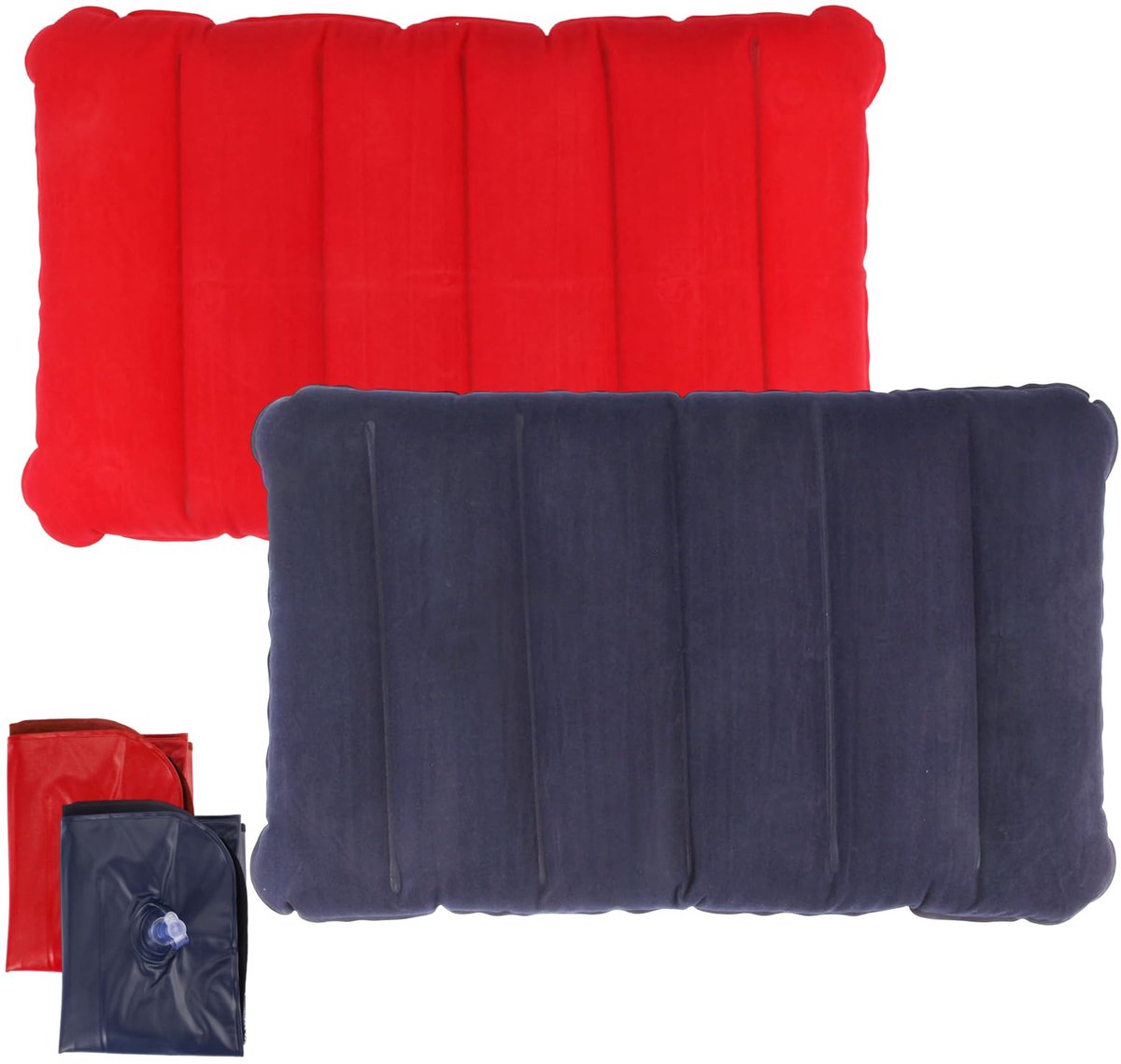 2 Stuk Opblaasbaar kussen 47x30cm, Opblaasbaar Reiskussen voor Camping, gevlokte afwerking comfortabel reiskussen voor auto, Reiskussen Opblaasbaar voor rust tijdens het reizen en nekondersteuning