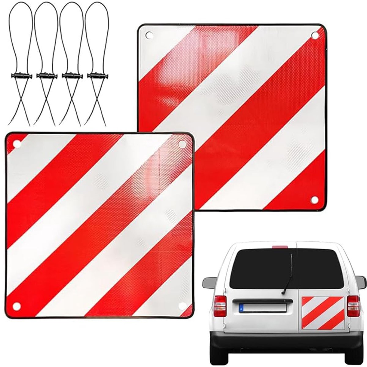 2-in-1 waarschuwingsbord Italië en Spanje, waarschuwingsbord fietsendrager, opvouwbaar, 50 x 50 cm, aluminium, reflecterend waarschuwingsbord met 4 spanners en hoekbeschermers, voor camper