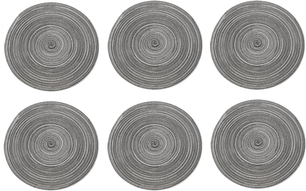 Placemats rond - Placemats - Onderleggers - Onderzetters - Tafelaccessoires - Set van 6 - Diameter 36 cm - Zilver/grijs