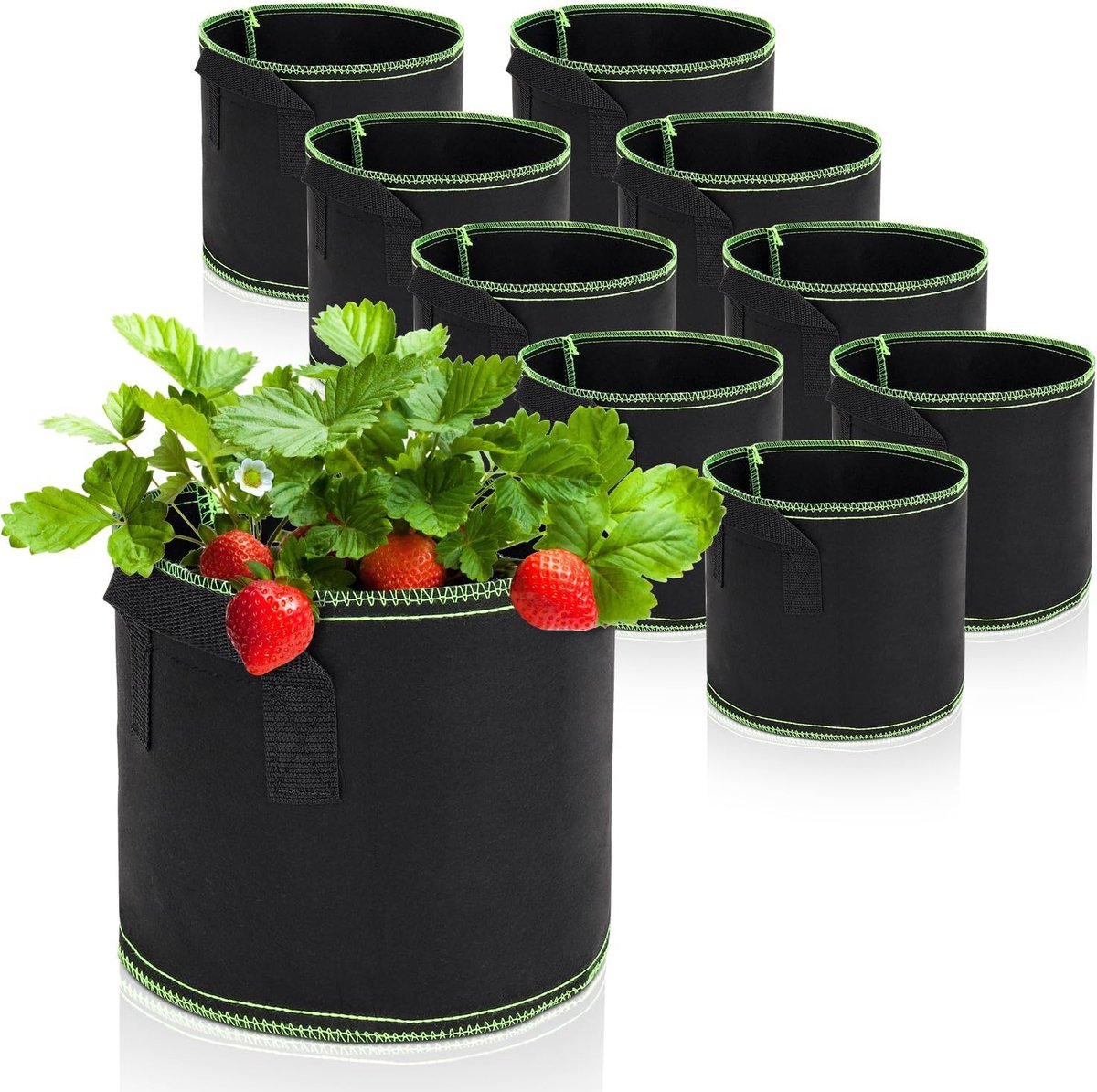 Zakken met handvat, herbruikbare plantenzakken voor het kweken van aardappelen, tomaten, groenten, verdikte en geventileerde plantenpot, zwart (10 stuks, 5 gal)